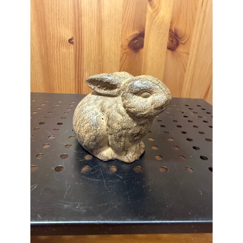 Vintage Cast Iron Rabbit Figurine Rustic Brown Bunny Garden Statue Decor